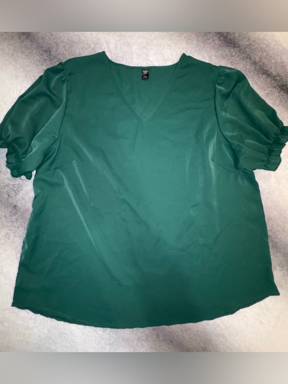 (A7) SHEIN Curve Green Puff Sleeve V-Neck Blouse | Plus Size 4XL (US 20)‎ | GEC